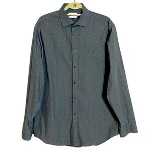 😍 2/$20 Calvin Klein Sz L (16.5) Abstract Floral Pattern Gray Dress Shirt